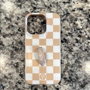 Loopy Case Tan and White Checkerboard iPhone 14pro Case